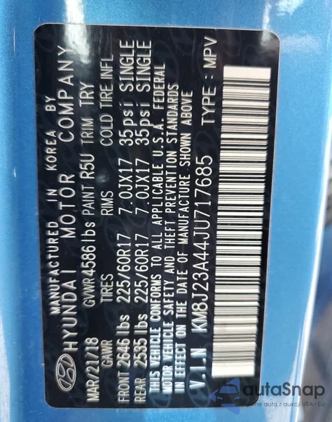 2018 Hyundai Tucson Se из США, поврежденный, VIN KM8J23A44JU717685